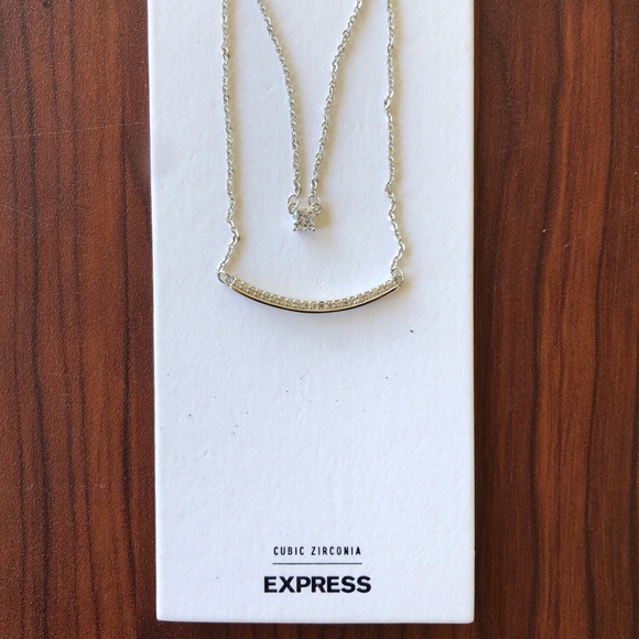 Express Two Row Cubic Zirconia Curved Bar Necklace - Picture 3 of 6